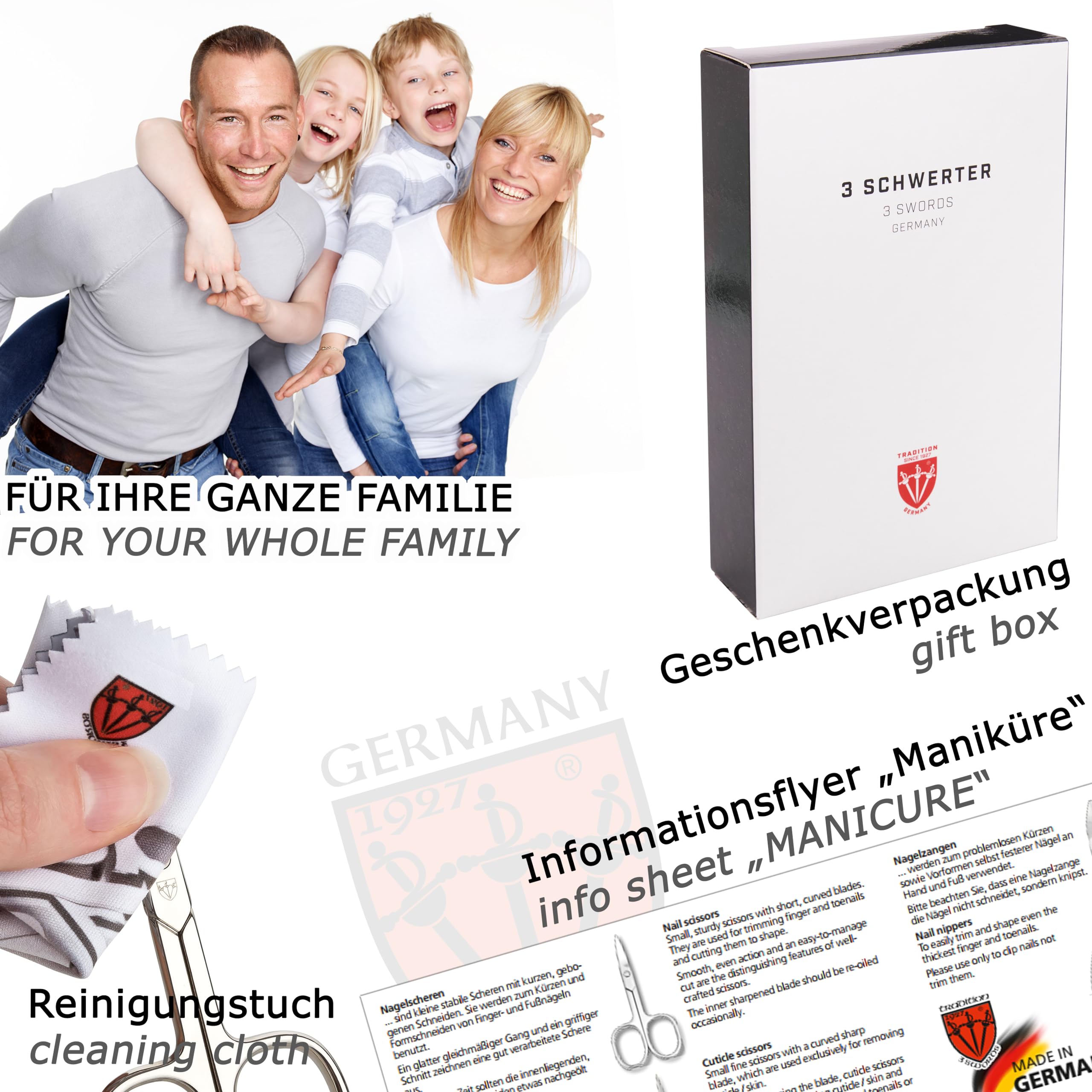 THREE SWORDS - Exclusive 6-Piece MANICURE - PEDICURE - GROOMING - NAIL CARE set / kit / case - Made in Solingen / Germany (213907)